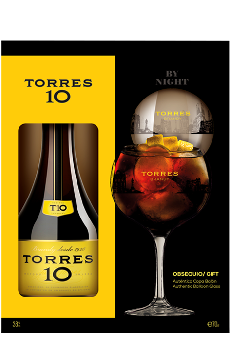 Torres 10YO Brandy Reserva + szklanka kula 0.7L