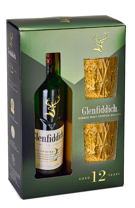 Whisky Glenfiddich 12YO + 2 szklanki 0.7L