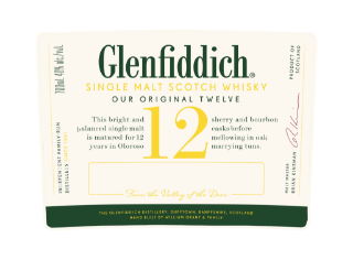 Etykieta z butelki whisky Glenfiddich 12YO