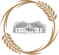 Logo - dwór Soplicy w okręgu z kłosów zboża